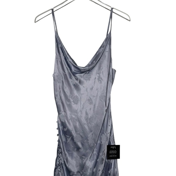 NEW Lulus All About You Slate Blue Floral Jaquard Women’s Satin Midi Dress Sz M - Picture 3 of 12